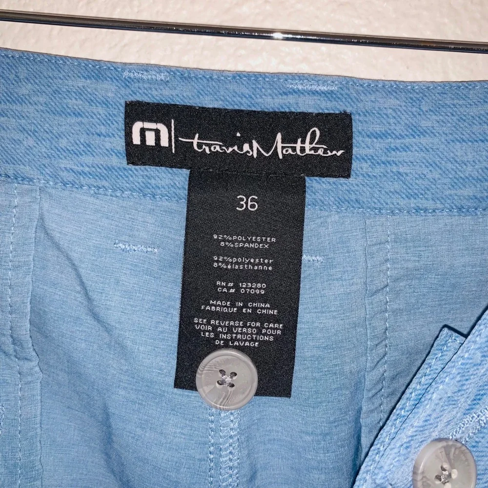 TravisMathew Mens Blue Heathered Golf Performance Shorts Size 36 Stretch Casual